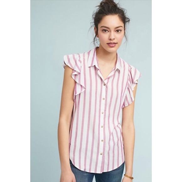 Anthropologie Maeve Fairhope Striped Button Down Rose Pink / White Size S - Picture 2 of 8
